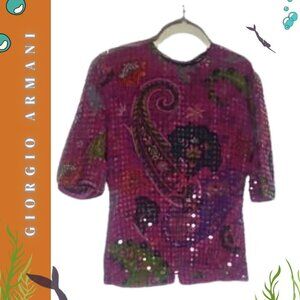 Giorgio Armani Pink Paisley Sequin Blouse